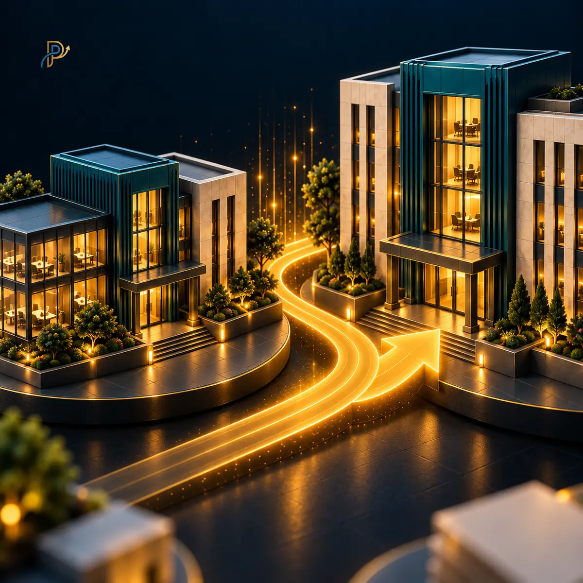 Zbliżenie na tealowy moduł architektoniczny dopasowany do złotego złącza ciągłości.