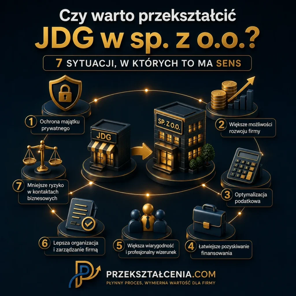 Czy warto przekształcić JDG w spółkę z o.o. – 7 sytuacji, w których przekształcenie ma sens dla przedsiębiorcy